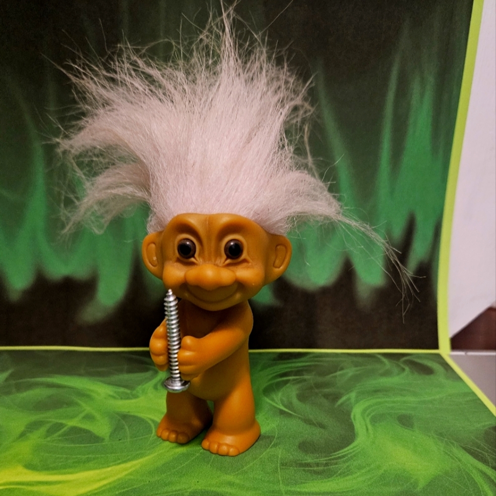 Vintage Want A Screw Troll Doll with White Hair